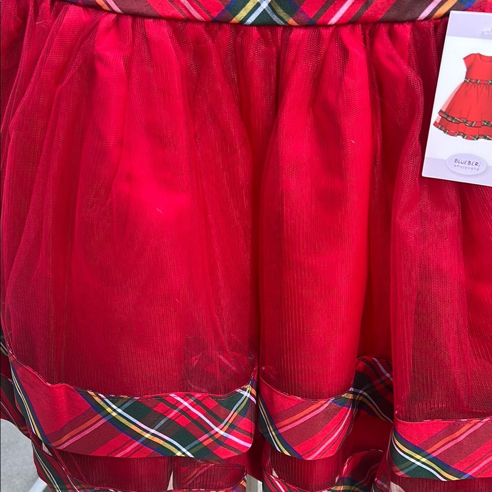 Blueberi Boulevard Red Plaid Kids Formal Dress - Picture 3 of 13